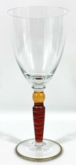 Vtg PIER 1 Orbit Spice Wine Glass Red Orange Ball Stem Gold Trim Rim Foot 8 5/8″