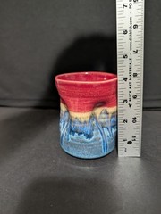 Parsley Pottery Handmade Ceramic Tumbler / Handleless Mug – Red over Blue Glaze