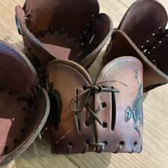 Set of 4 Vintage Handmade Bamco Leather Tumbler Koozies Western Horse Drink Hold