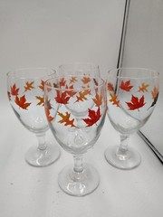 Vtg Libbey Autumn Fall Leaves Water Wine Goblet Glasses 12oz Set 4Thanksgiving
