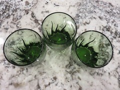 3 VTG Anchor Hocking Central Park Ivy Green Lowball Juice 4″ Glass Tumblers EUC