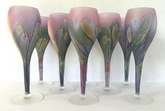 Rueven Nouveau Art Glass Wine Glasses Water Goblets 8 1/2″ Set of 8