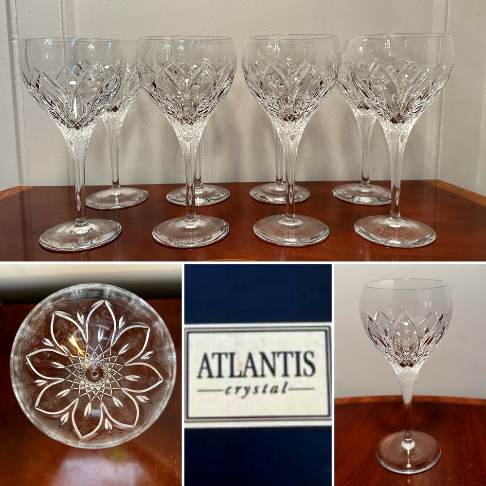 Vtg Set 8 ATLANTIS CRYSTAL Chartres Grand Goblets Large Tall 16 oz Wine Glasses