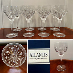Vtg Set 8 ATLANTIS CRYSTAL Chartres Grand Goblets Large Tall 16 oz Wine Glasses