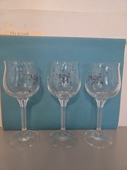 3 Bohemian Crystal Hand Painted Floral Wine Glasses 7 ounces Exc Cond Sale