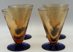 Vintage MCM Amber Crackle Glasses Cobalt Blue Foot – Morgantown Style Set of 4