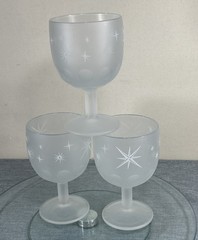 Vtg 3 Bartlett Collins Etched Atomic Starburst Thumbprint Frosted Goblets Glass