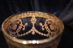 REAL GOLD MADE IN ITALY GOLD FLOWERS SWIRLS 2 HIGHBALL TUMBLERS GLASSES 5 1/2″