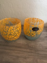 Murano Crystal Confetti Stemless Wine Glasses Italy Blue (lot of 2) Barware New