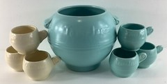Blue Yellow METLOX Poppytrail TOM & JERRY Punch Bowl Set MCM Midcentury Modern