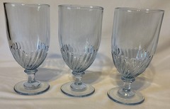 Set of 3 Vintage MSE Martha Stewart Everyday Clear Blue Swirl Glass 7” Goblets