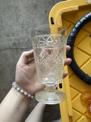 Clear Cut Glass Stemmed Goblet, Diamond Pattern, Round Shape