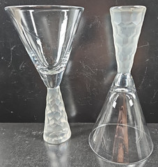 2) Artland Presscott Clear Wine Glasses Set Elegant Hex Frosted Stemware Bar Lot