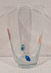 Millefiori Leonardo Highball Glass Murano Style 6″ Flowers Red Blue Green Orange