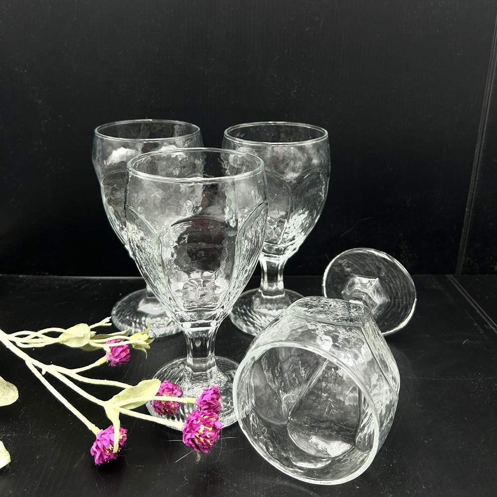 Libbey Chivalry Clear Water Goblets Set of 4 Textured Paneled 10 oz – 5” Vtg