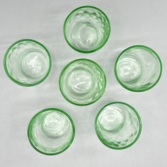 LOT 6 Uranium GREEN DIAMOND OPTIC Shot Glasses HAND BLOWN Depression Glass MINTY
