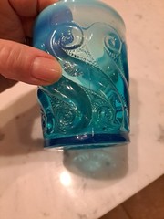 Antique EAPG DUGAN Blue Opalescent S Repeat Flat Tumbler Water Glass1900- 1907