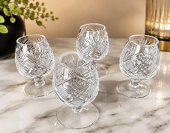 Vintage Diamond Crisscross Cut Crystal Brandy Cognac Snifters Set Of 4 Cups