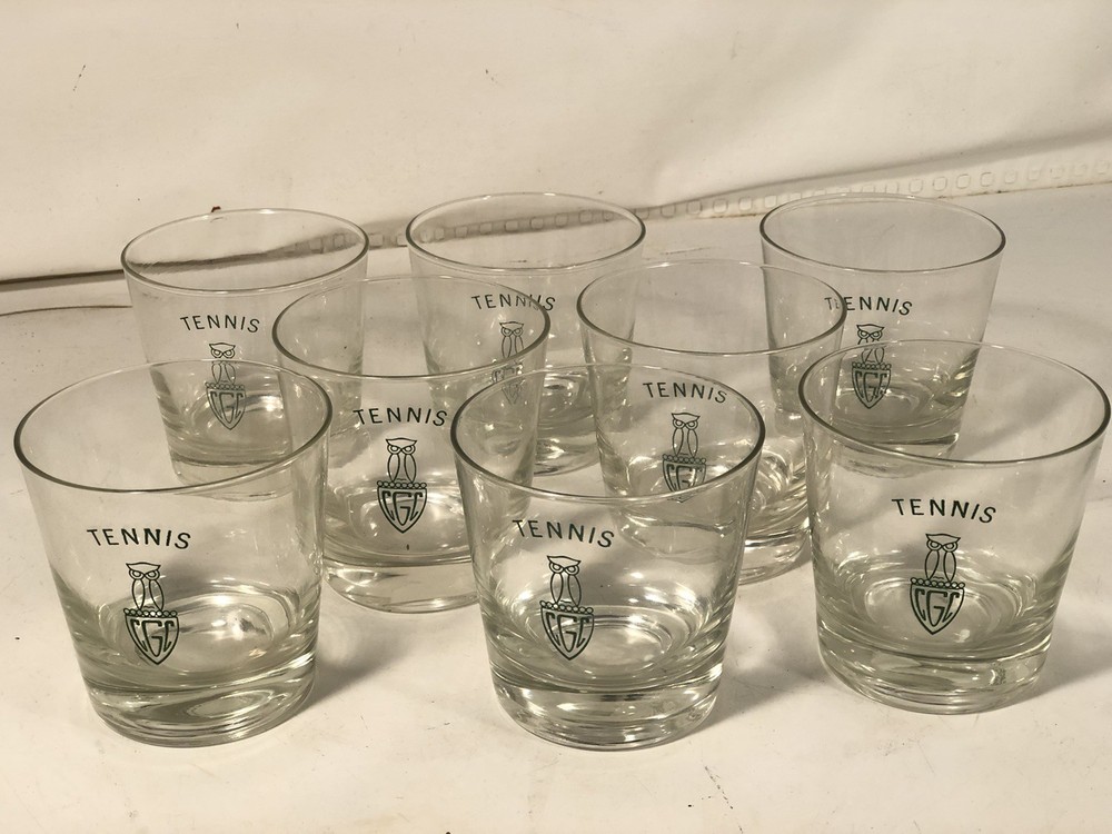 Lot of 8 Greenville Country Club Tennis Drink Tumblers Glasses 3.25″ Tall