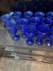Vintage Cobalt Blue Avon Cameo Goblets Wine Glasses Set of 18