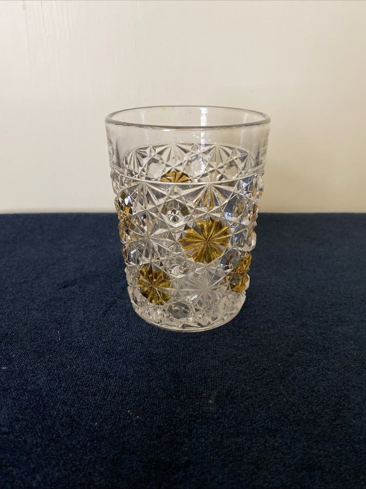 EAPG BRYCE BROS. FASHION aka Daisy and Button Pattern Amber Stained Tumbler