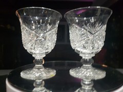 (2) Rare Oyster Cocktail Glasses American Brilliant Cut Crystal J Hoare Hindoo