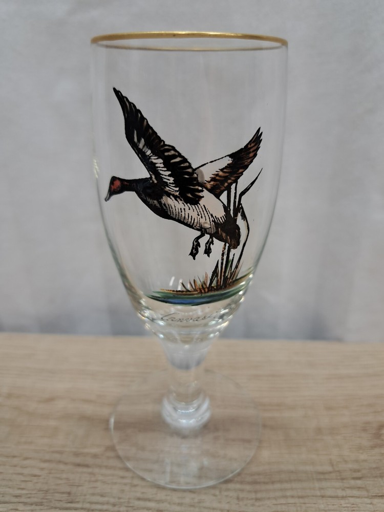 VTG 1950’s Carwin Cordial Glass Painted Wild Game «CANVAS BACK» Gold Rim