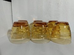 6 Vintage MCM Hazel Atlas WATERFALL Amber Vintage Cordial Juice Glasses Bee Hive