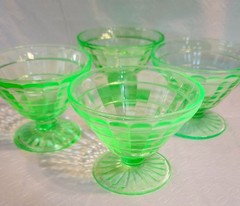Anchor Hocking Block Optic Green Vaseline Glass Champagne/Tall Sherbet Set Of 4