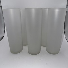 Set of 6 White Frosted Glass Vintage MCM Highball Cocktail Glasses 7”Hx2.5”W