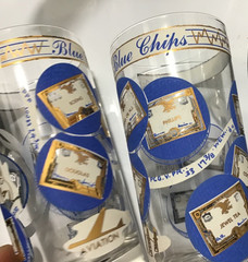 Rare Old MCM Vintage Blue Chip Stocks Double Rocks Glasses Blue&Gold Set of 4