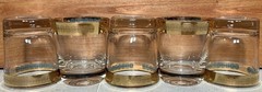 Vintage Culver Whiskey Low Ball Clear Glasses Gold Teal Band Edge Set of 5, 6oz