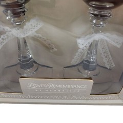 Vintage Heartline Happy Anniversary Toasting Glasses Lead Crystal Lace Ribbon