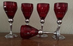 Five Farber Shlevin Krome Kraft Diana Ruby Red Goblets Deco Mid Century Brooklyn