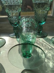 6 Mikasa Studio Nova Adirondack Aztec Southwestern Green Glass Goblets 7″ Tall