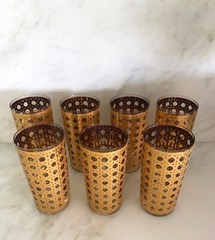 VTG Culver Cannella Glasses, 22K Gold Cane Tom Collins Highball Glasses Set of 7