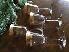 12 Crystal Cordial Sherry Glasses By Tiffin (decorative Gold Band)