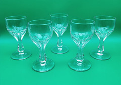 Vintage Hollow Stem Champagne Glasses . 6-sided Paneled Hexagonal Stem-Set Of 5