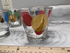 4 VTG MCM Russel Wright Eclipse Gold Gilded Polka Dot Lowball Tumbler Blue RED