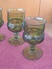 Indiana Glass King’s Crown Thumbprint Avocado Green Goblets VTG MCM. Set of 4