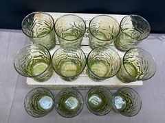 Set of 12 ~ Libbey «AZTEC» Olive Green ~ Old Fashioned Glass Tumblers ~ 8 oz.