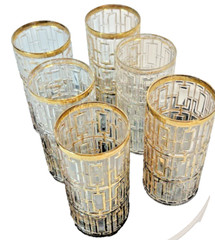 Vintage Shoji “Trellis” Gold Highball Glasses – Set of 6 – MCM Barware