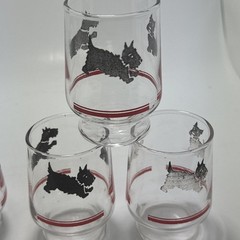 4 Vtg Federal Scotty Dog Terrier Tumblers Bar Ware Black/Red & 6 mini tumblers
