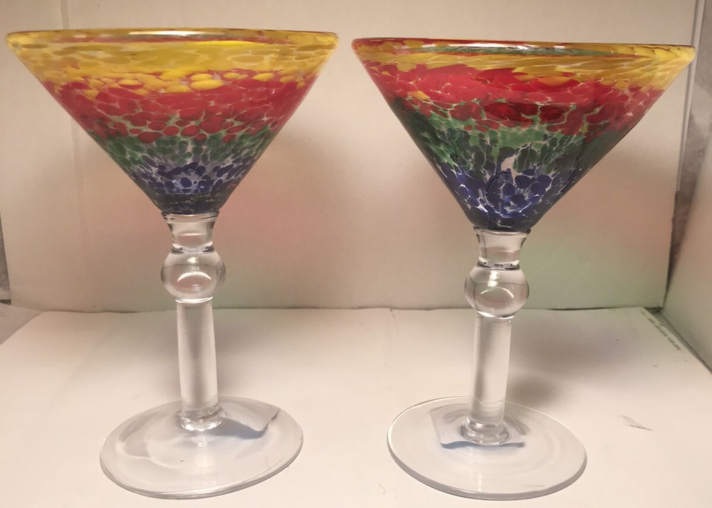 Hand Blown Confetti Martini/Margarita Glass Made In Mexico 6³/⁴» Tall Set Of 2