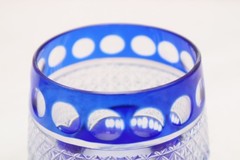 VTG SET 3 BOHEMIAN CZECH CUT TO CLEAR CRYSTAL TUMBLERS GLASSES COBALT BLUE 3.25″