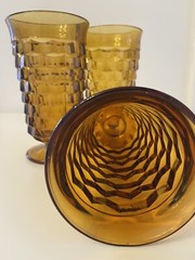 Vtg Whitehall Harvest Gold Colony Iced Tea Pedestal Glasses Footed 6″ (set of 3)
