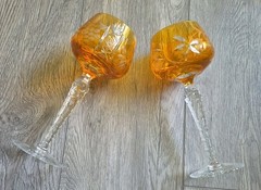 2 Nachtmann Traube Amber Cut To Clear Crystal Hock Wine Glasses 8″