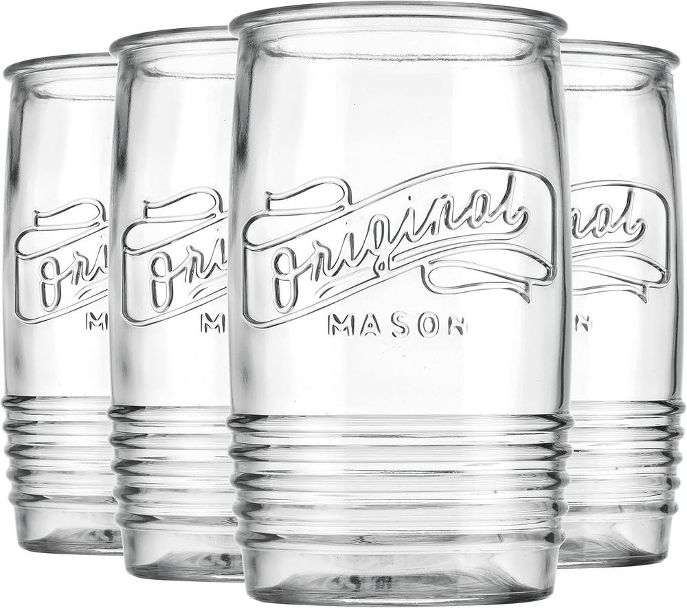 Set of 4 Glass Tumbler Drinking Glasses Genuine Artisan-Made Vintage 20 Oz