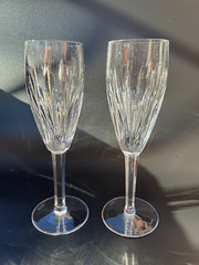 Gorgeous Pair of WATERFORD CRYSTAL Carina Fluted Champagne Glasses 8 1/2, MINT