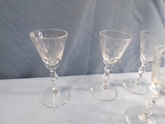 Set of 8 Morgantown Clear Glass Bo Peep Etch Cordials Small Wine Glasses Goblets